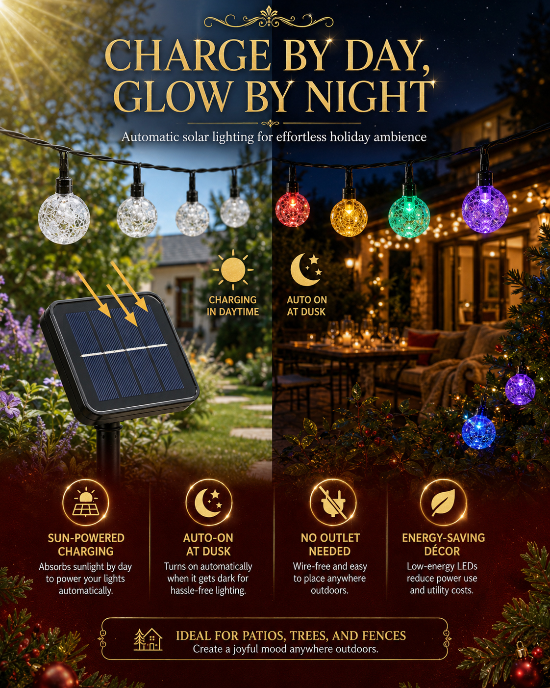 OOKAS 5/7/12M Solar Crystal Ball String Light Christmas Decorations ...