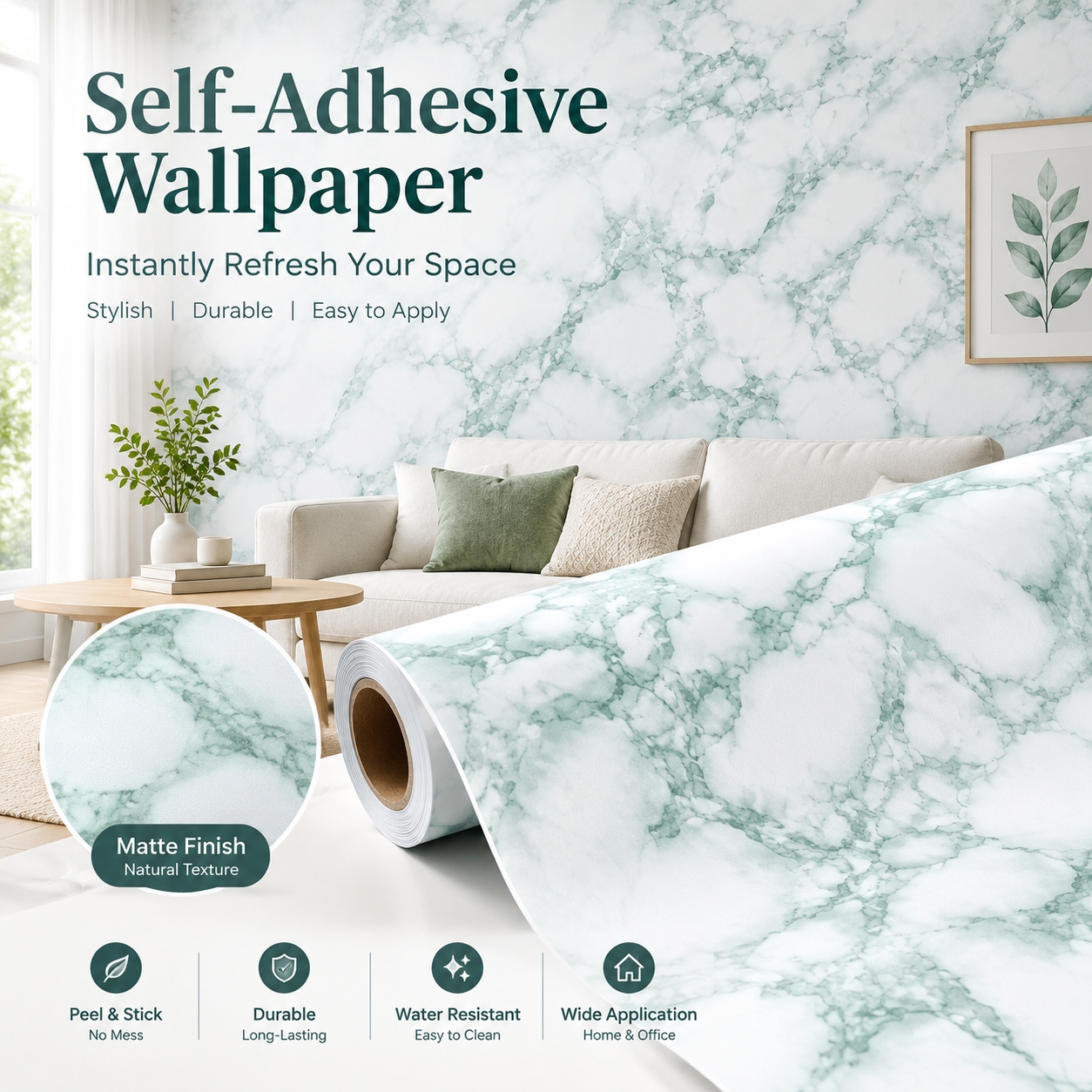Supermax Green Marble Design Wallpaper 10M by 45CM PVC Self-adhesive ...