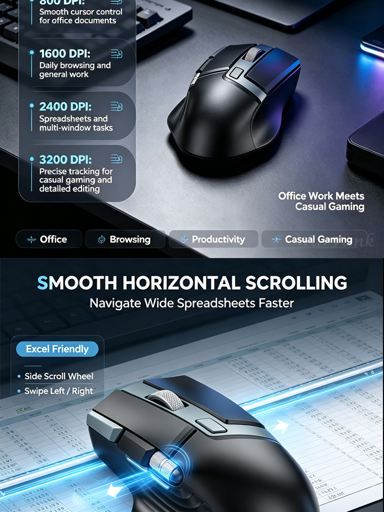 Warvank W1 Ergonomic 2.4G Wireless Mouse With Side Scroll Wheel ...