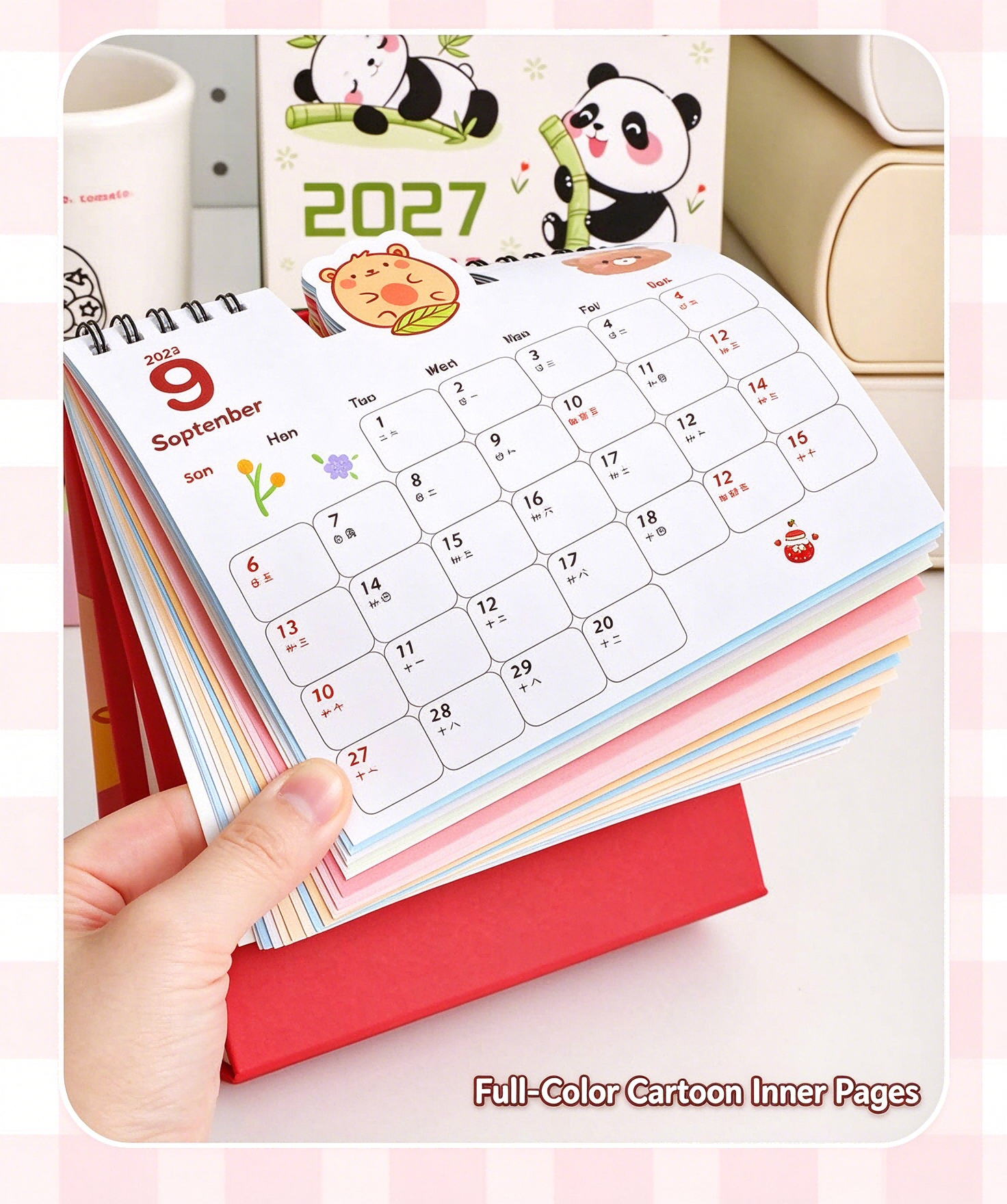 2027 Cute Cartoon Desk Calendar | Sep 2026-Dec 2027 Table Calendar ...