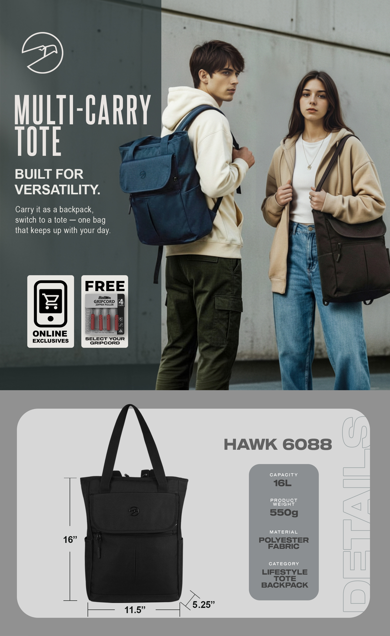 Hawk 6088 Multi Carry Tote Backpack | Shopee Philippines