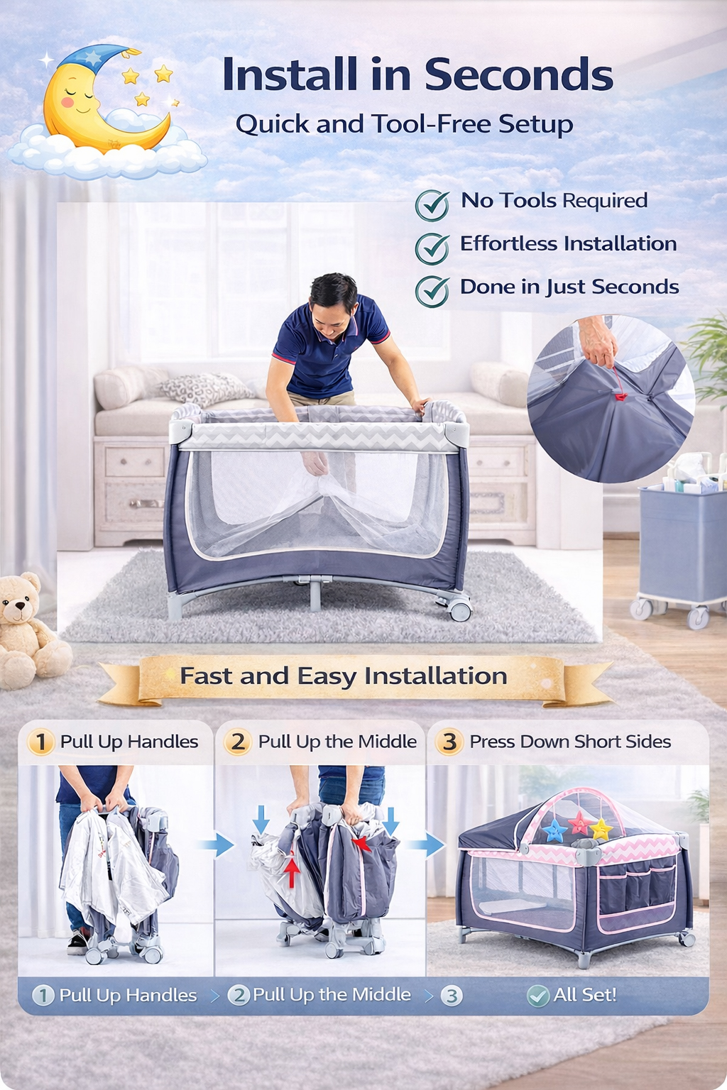 Crib for Baby Newborn Foldable Baby Crib Portable Baby Bed with ...