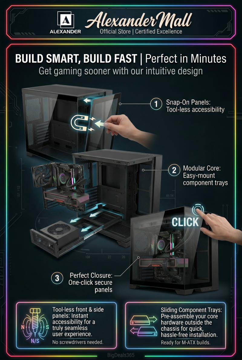 EXPOSE T8 Gaming PC Case 3 RGB Fans Mid Tower Tempered Glass MATX ATX ...