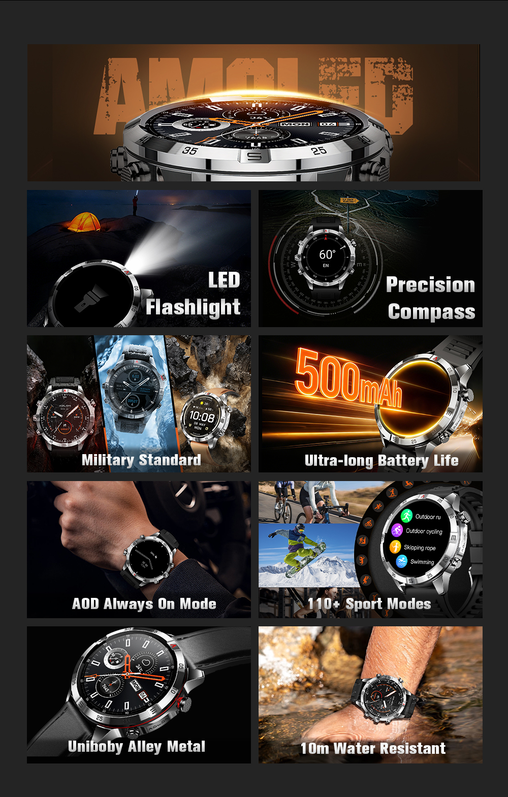 【HOT SALE】Aolon GT6 PRO Smart Watch Compass Flashlight AOD Bluetooth ...