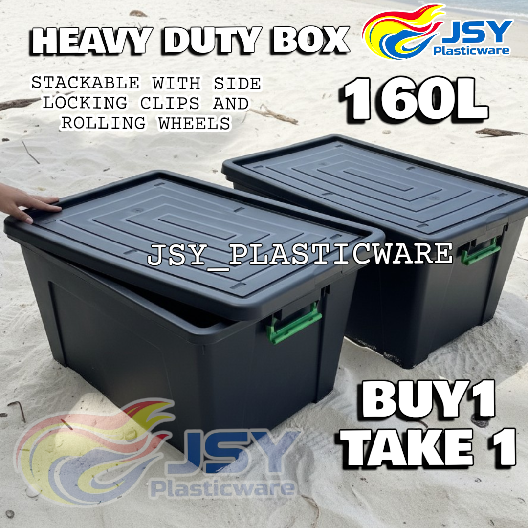 BUY 1 TAKE 1 (160L, 90L, 65L) HEAVY DUTY BLACK STORAGE BOX WITH WHEELS ...