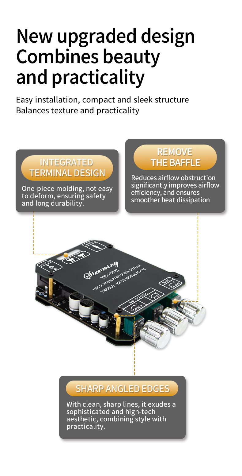 Upgraded YS-1002T 200W Bluetooth Amplifier Board - Dual AUX/Bluetooth ...