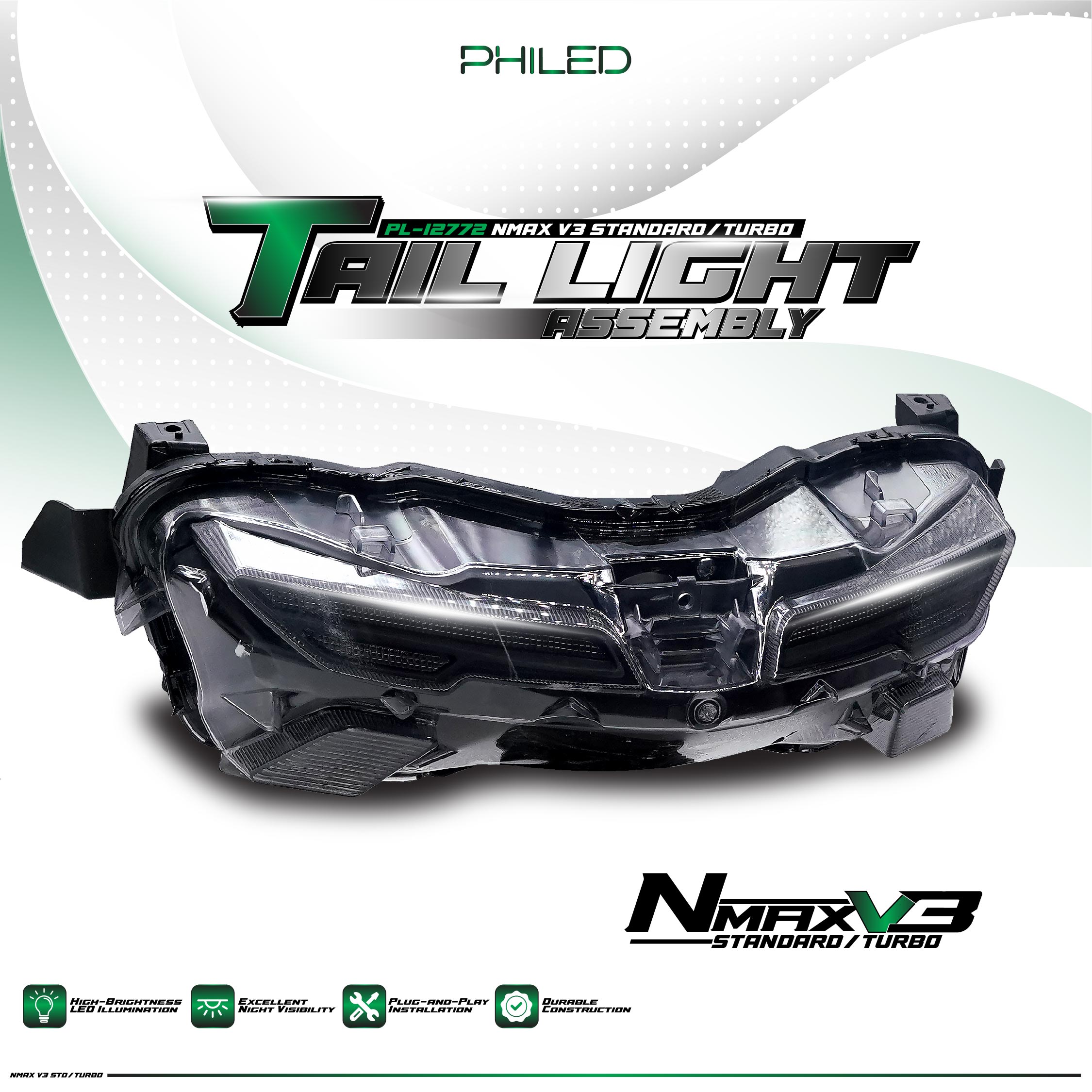 PHILED TAIL LIGHT ASSY FOR NMAX V3 STD/TURBO CLEAR LENS PL-12772 REAR ...