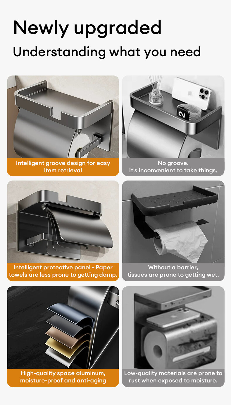 Tissue Holder Bathroom with Cover Toilet Paper Roll Holder Phone Holder ...