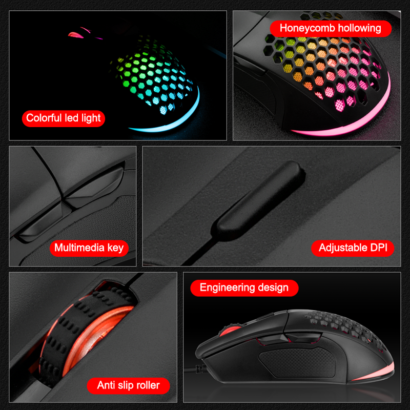 INPLAY M066 USB RGB Gaming Mouse Lightweight Hollow Luminous Mouse For ...