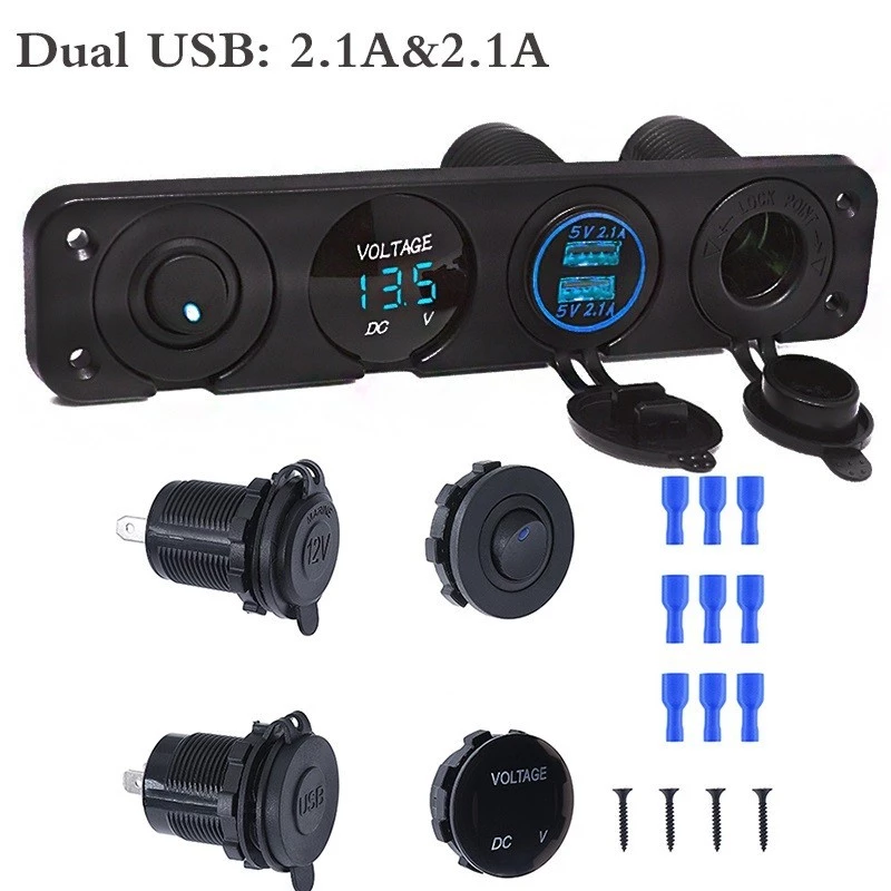 4-in-1 DIY Charger Socket Panel for Car, Truck Dual USB Fast Charging ...