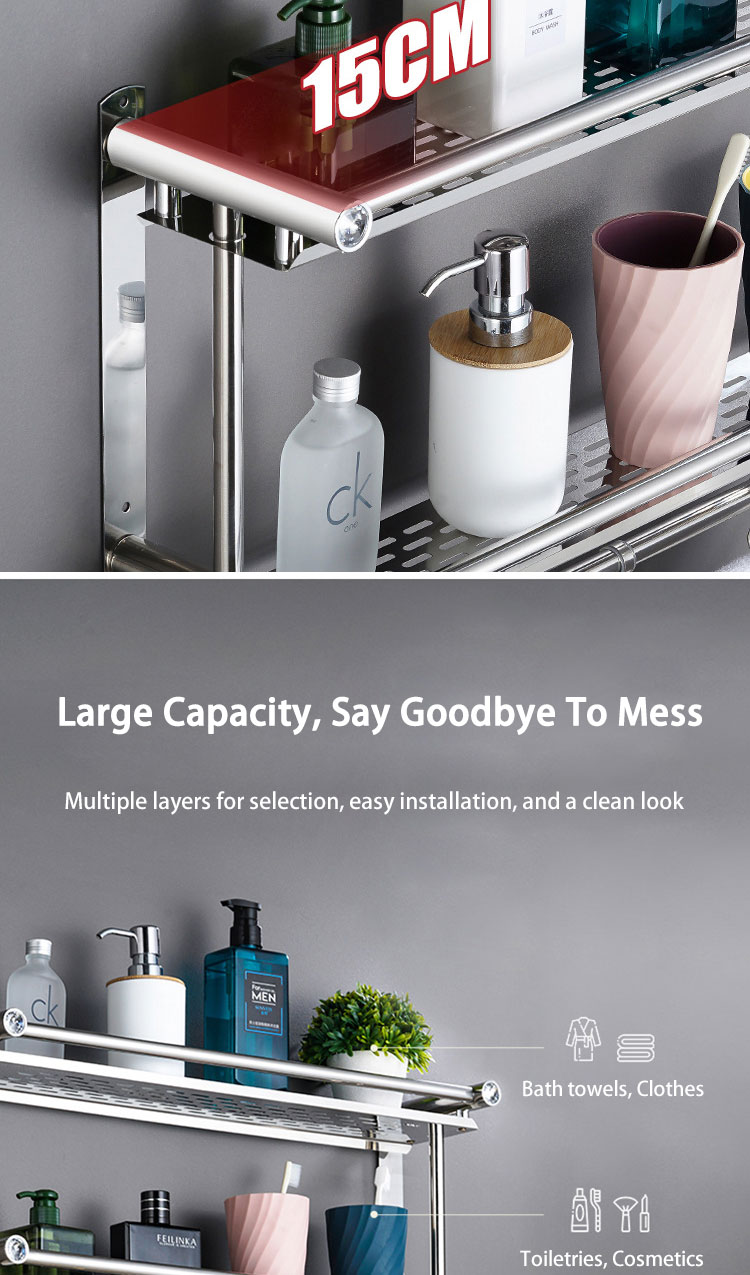 Stainless Steel Bathroom Shelf 2/3 Layers Towel Rack Wall Mounted ...