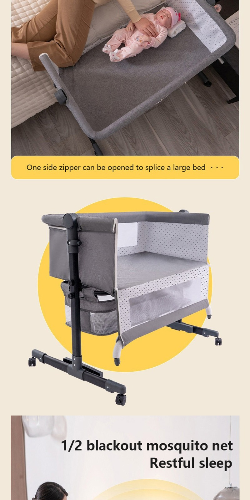 COCOBB Baby Crib Foldable Newborn King Bed Mobile Rocker Crib Liftable ...