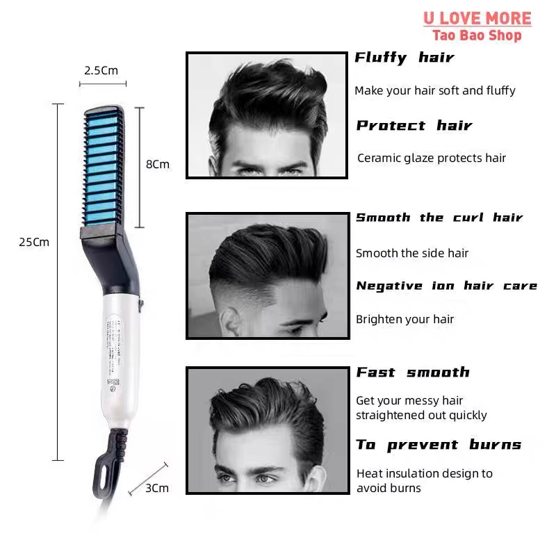 TV159 Men Electric Modeling Comb Hair Fast Straightener Multifunction ...