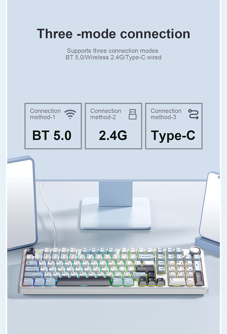 AULA F99 Gaming Mechanical Keyboard RGB Hot Swappable 99 Keys Tri-Mode ...