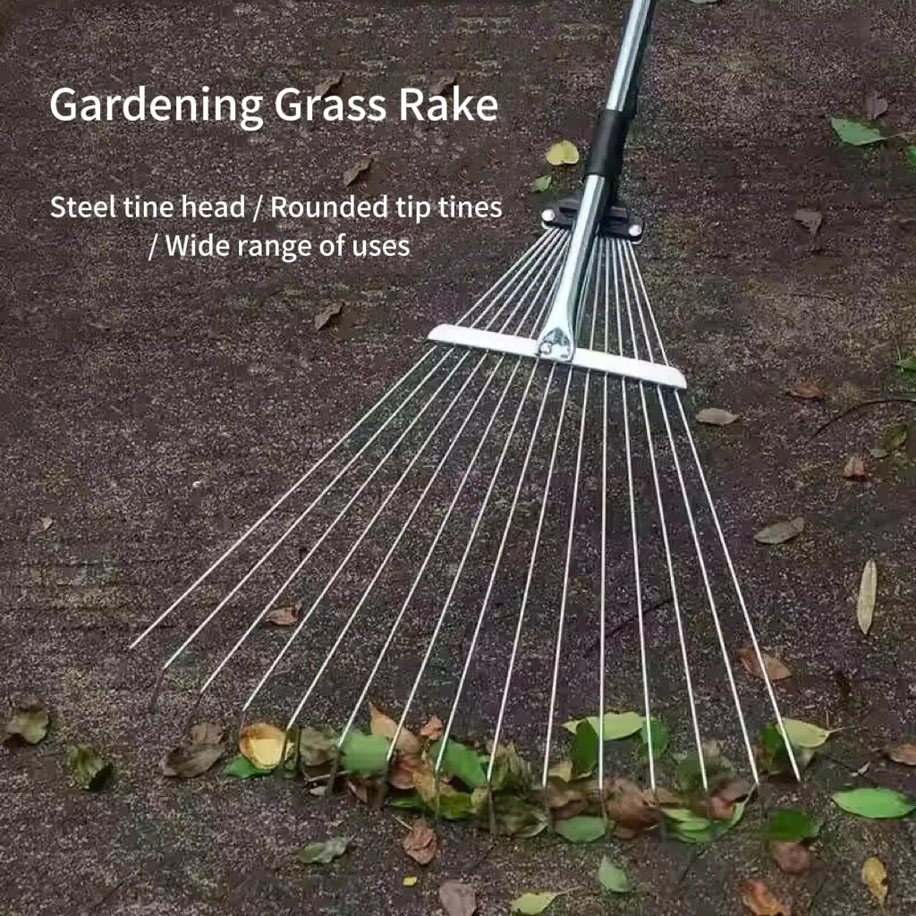 Adjustable Telescopic Metal Garden Leaf Leaves Rake Grass rake withered ...