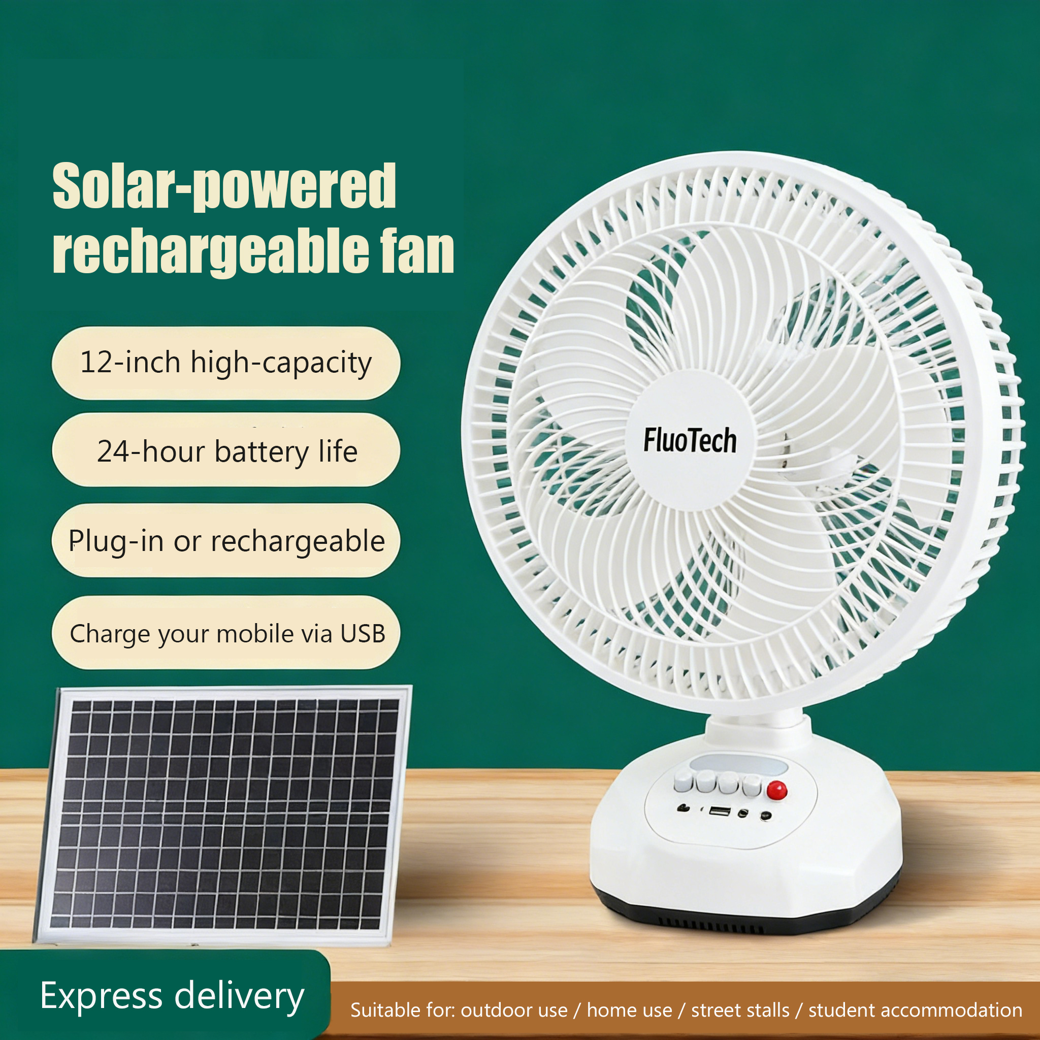 14-inch Solar Electric Fan Solar Rechargeable Solar Table Fan Solar ...