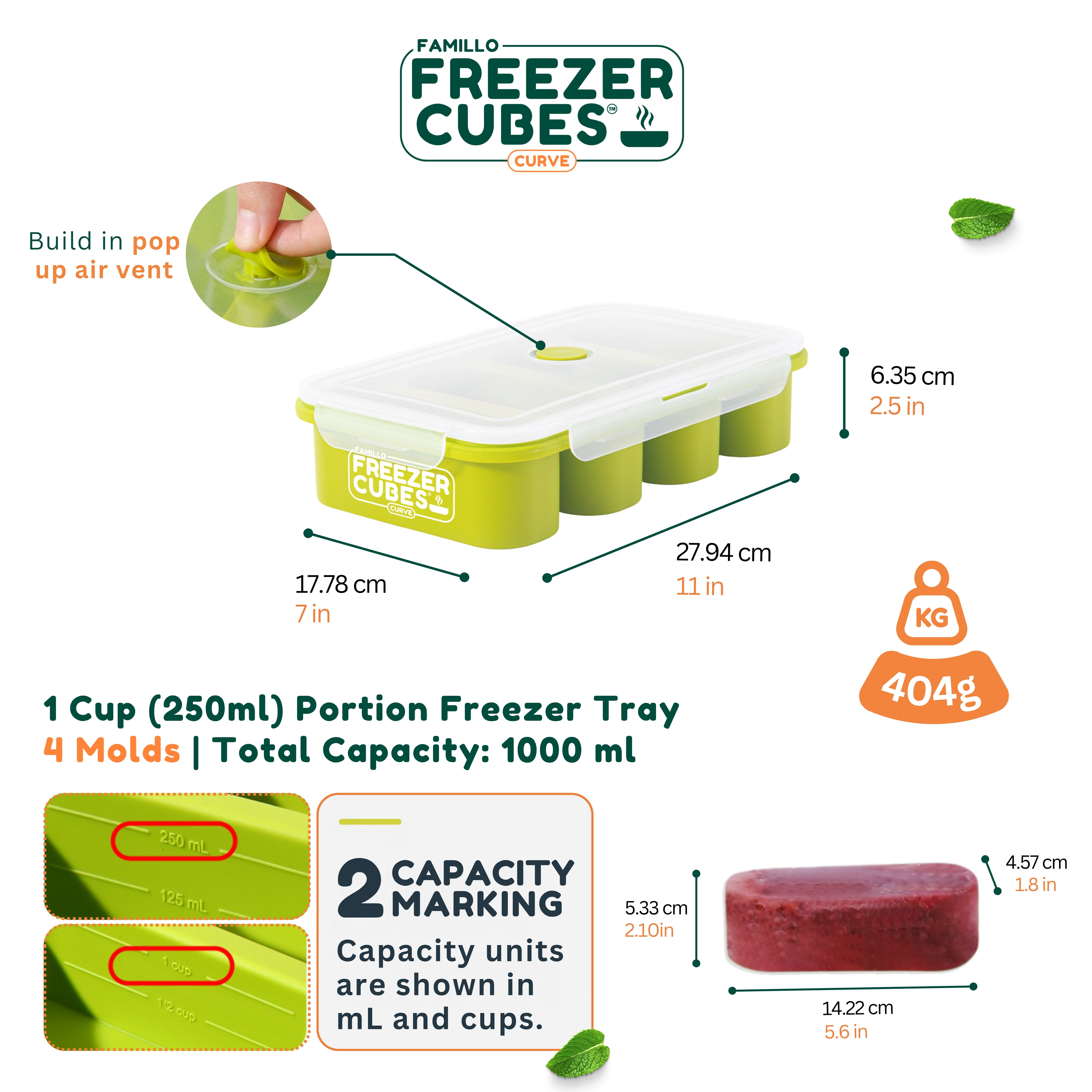 Freezer Cubes ™ Curve | 4 Molds (1-Cup) Silicone Freezer Tray as a Meal ...