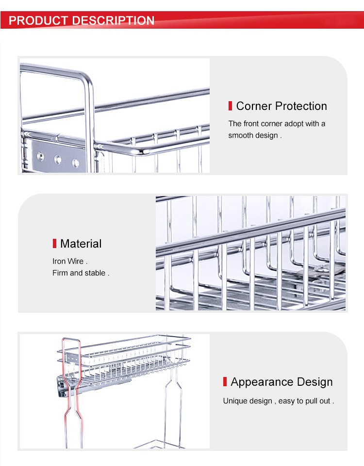 TOAO 304 Stainless Steel Pull Out Basket Condiment Rack Kitchen ...