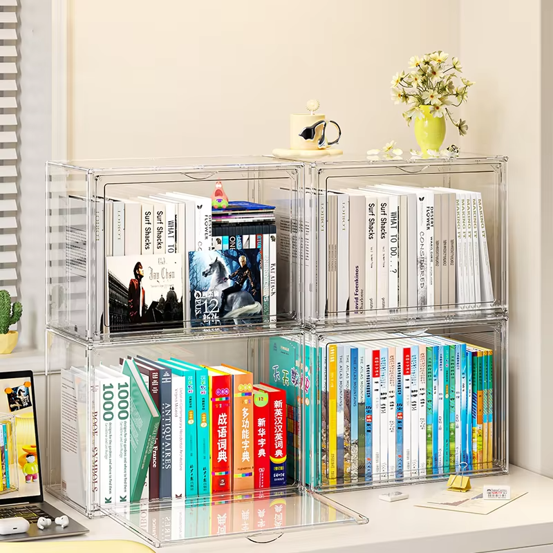 Yooli Acrylic Book Storage Box Transparent Dust-proof Bookshelf School ...