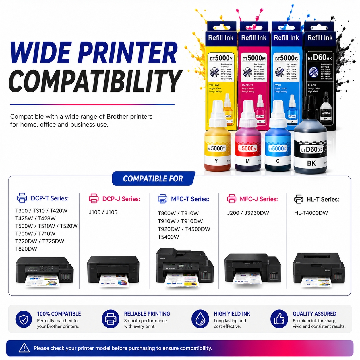 BTD60 BT6000 BT5000 Refill ink Compatible For Printer DCP-420W DCP-720W ...
