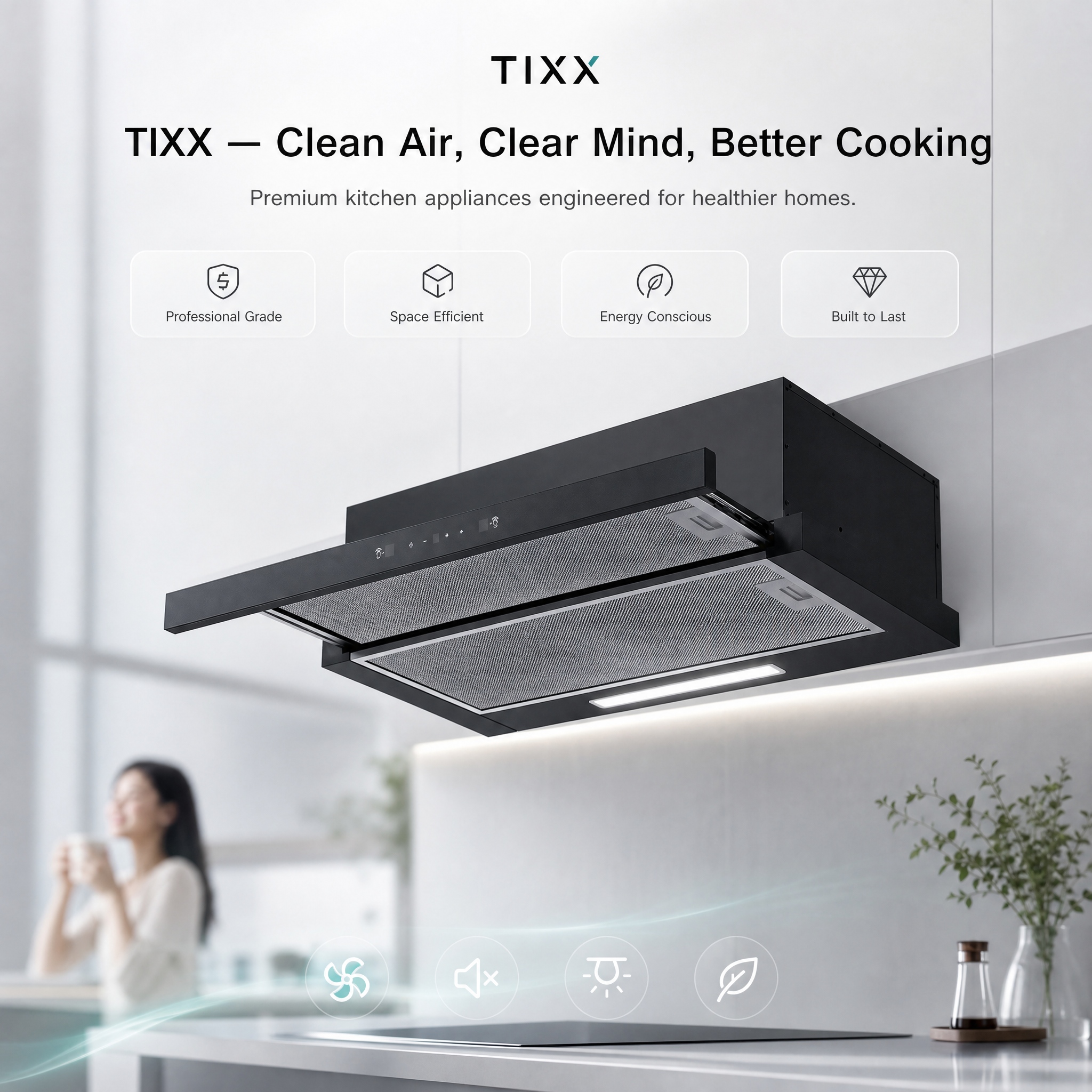 XTTX&TIXX Range Hood Pull-out Design 15m³/min Strong Suction Touch ...