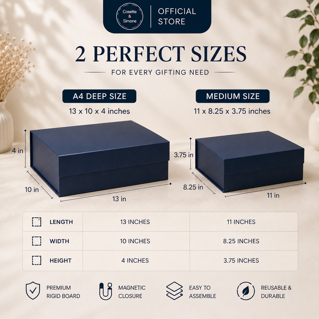 Premium Navy Blue Magnetic Gift Boxes | A4 Rigid Cardboard Packaging ...