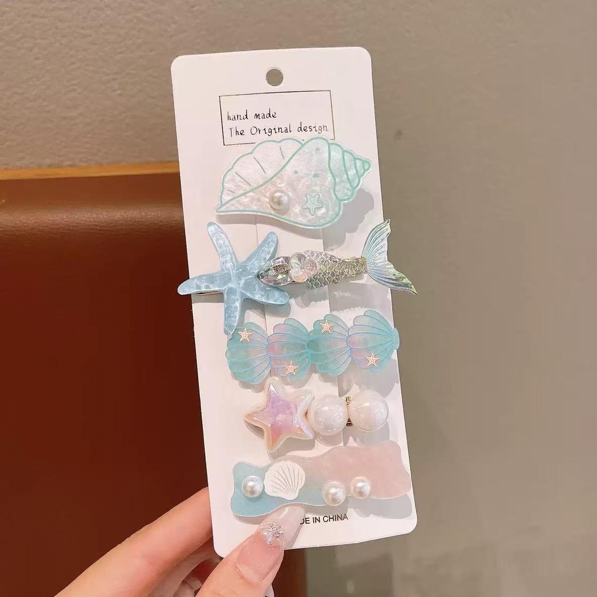 5-Piece Ocean Theme Hair Clips Set Waterproof Blue Seashell Starfish ...
