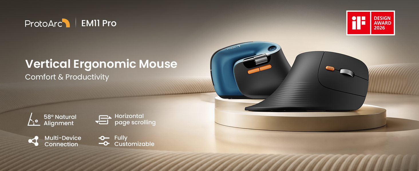 ProtoArc EM11 Pro Ergonomic Mouse 58° Ergonomic Vertical Up to 7200 DPI ...