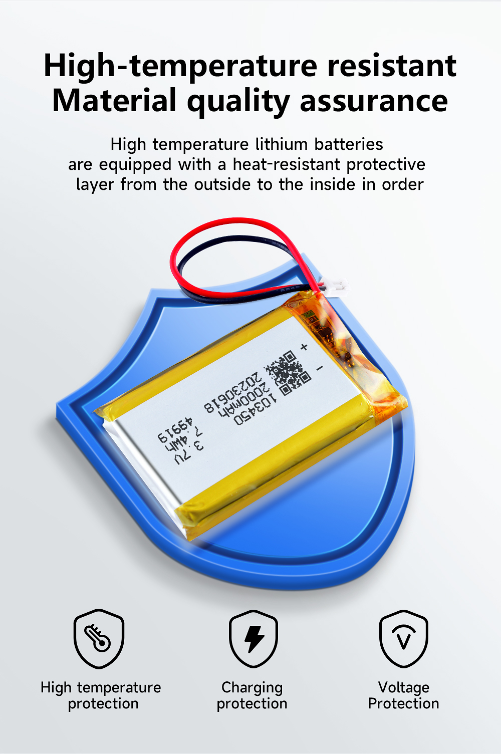 CITYORK 103450 Lithium Polymer Battery 3.7V 2000mAh Rechargeable Li-ion ...