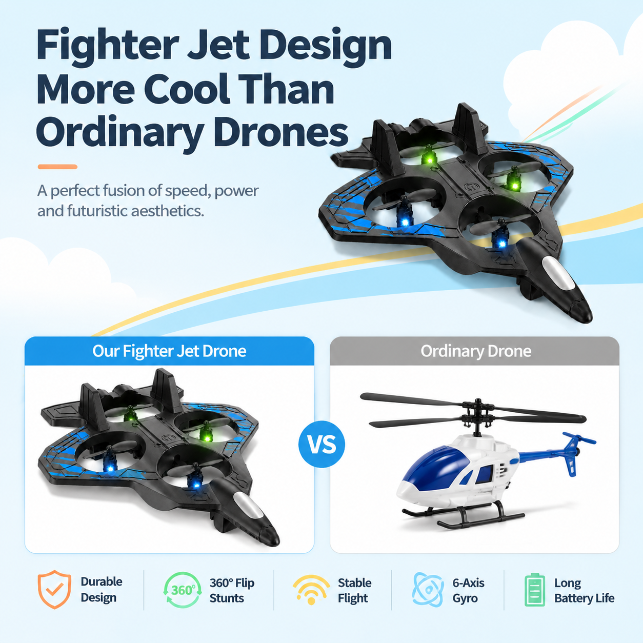 2.4GHz RC Battle Drone Remote Control Fighter Aircraft LED Glider Easy ...