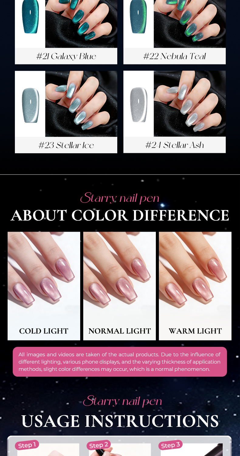 MLEN DIARY Cat Eye Nail Pen DIY Shimmer Cat Eye Nails UV Gel Polish ...