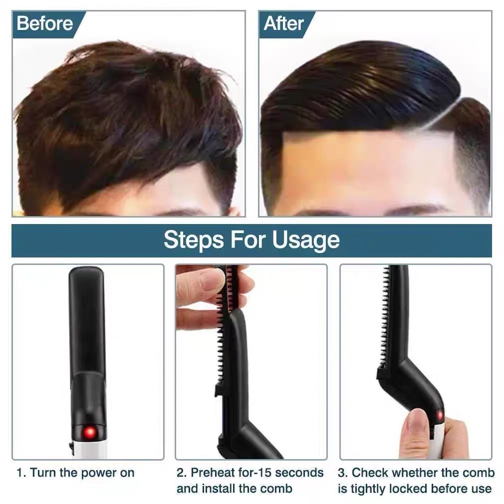 TV159 Men Electric Modeling Comb Hair Fast Straightener Multifunction ...
