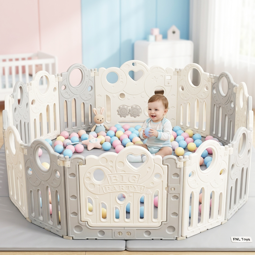 Baby Playpen Big Party Indoor Play Fence with Door and 10 Ocean Balls ...