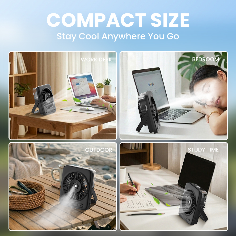 Orashare DFM02 Desk Fan Mist Cooling 4000mAh Rechargeable 5 Speed ...