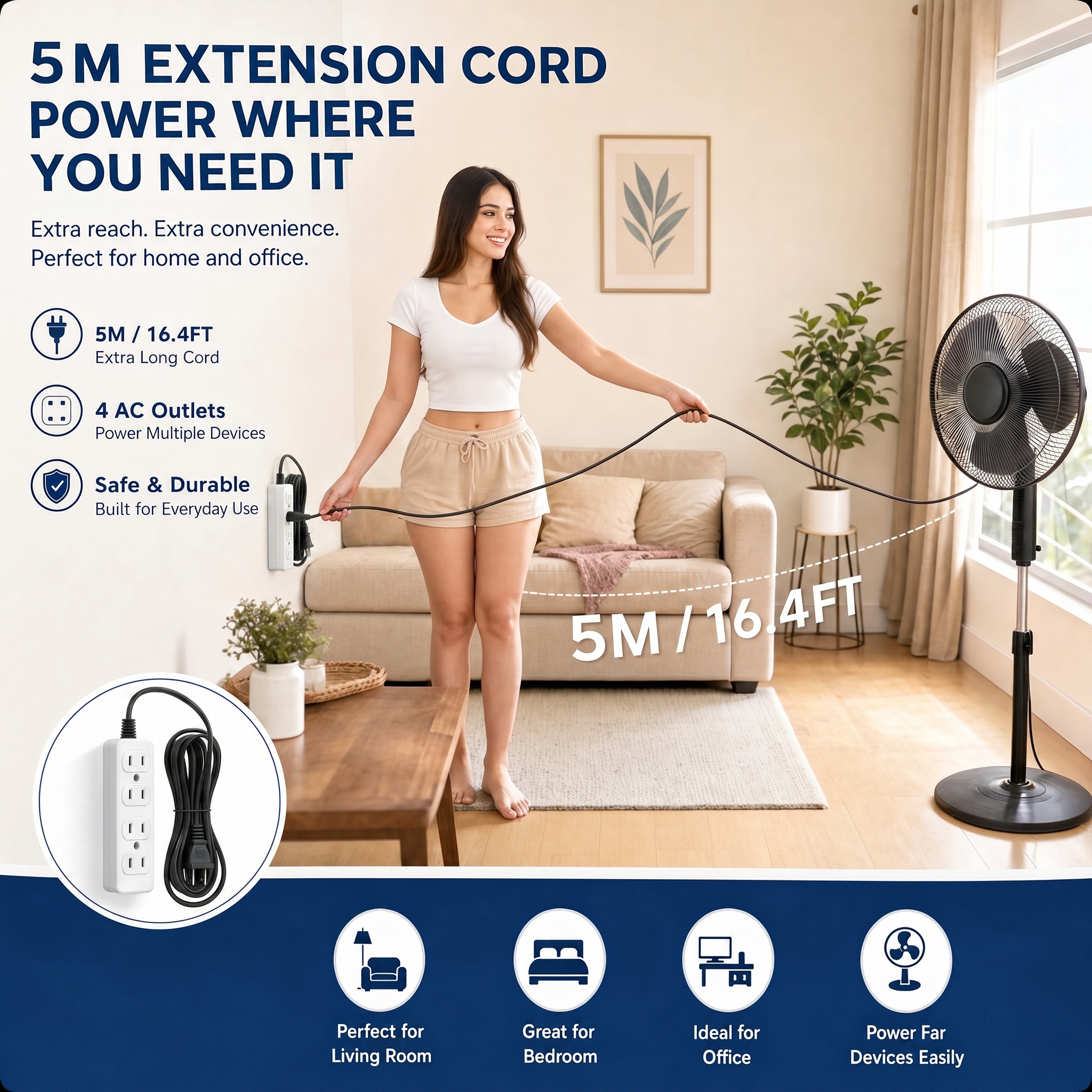 5M Extension Socket Outlets and Extension Cords Charging 2/3/4 Socket ...