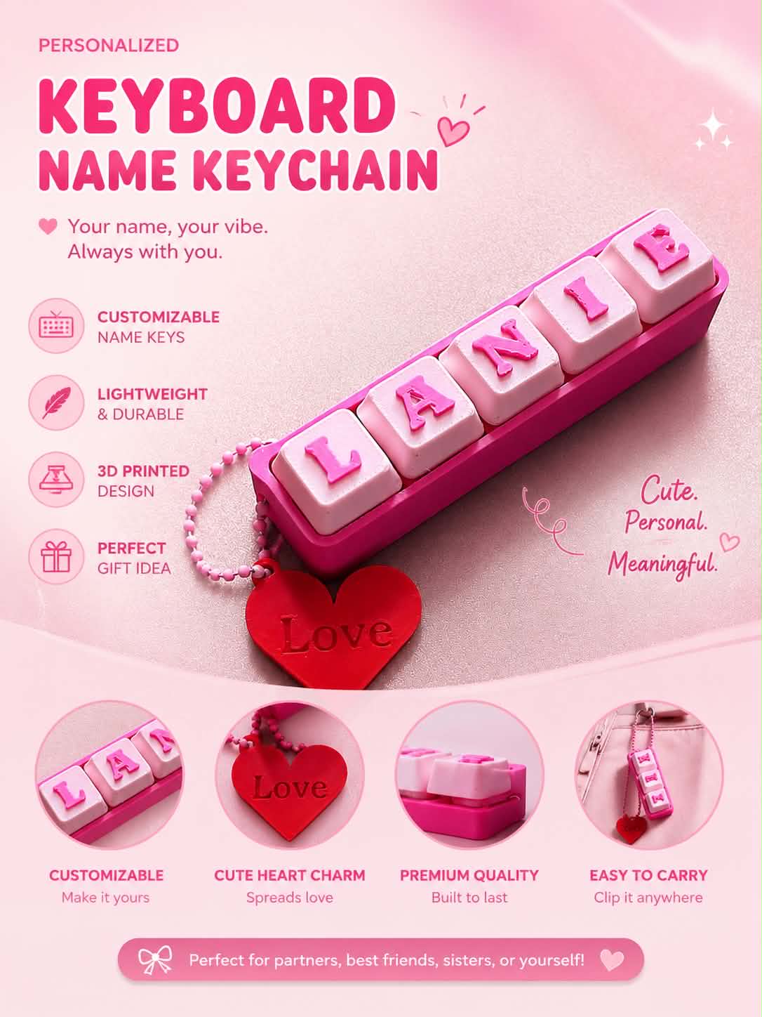 Personalized Name 3D-Printed Keyboard Fidget Clicker Keychain | Shopee ...