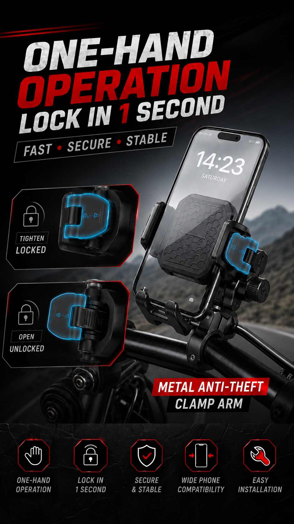 HOTSPEED Cellphone Holder for Motorcycle V6 Phone Holder 2 IN 1 ...