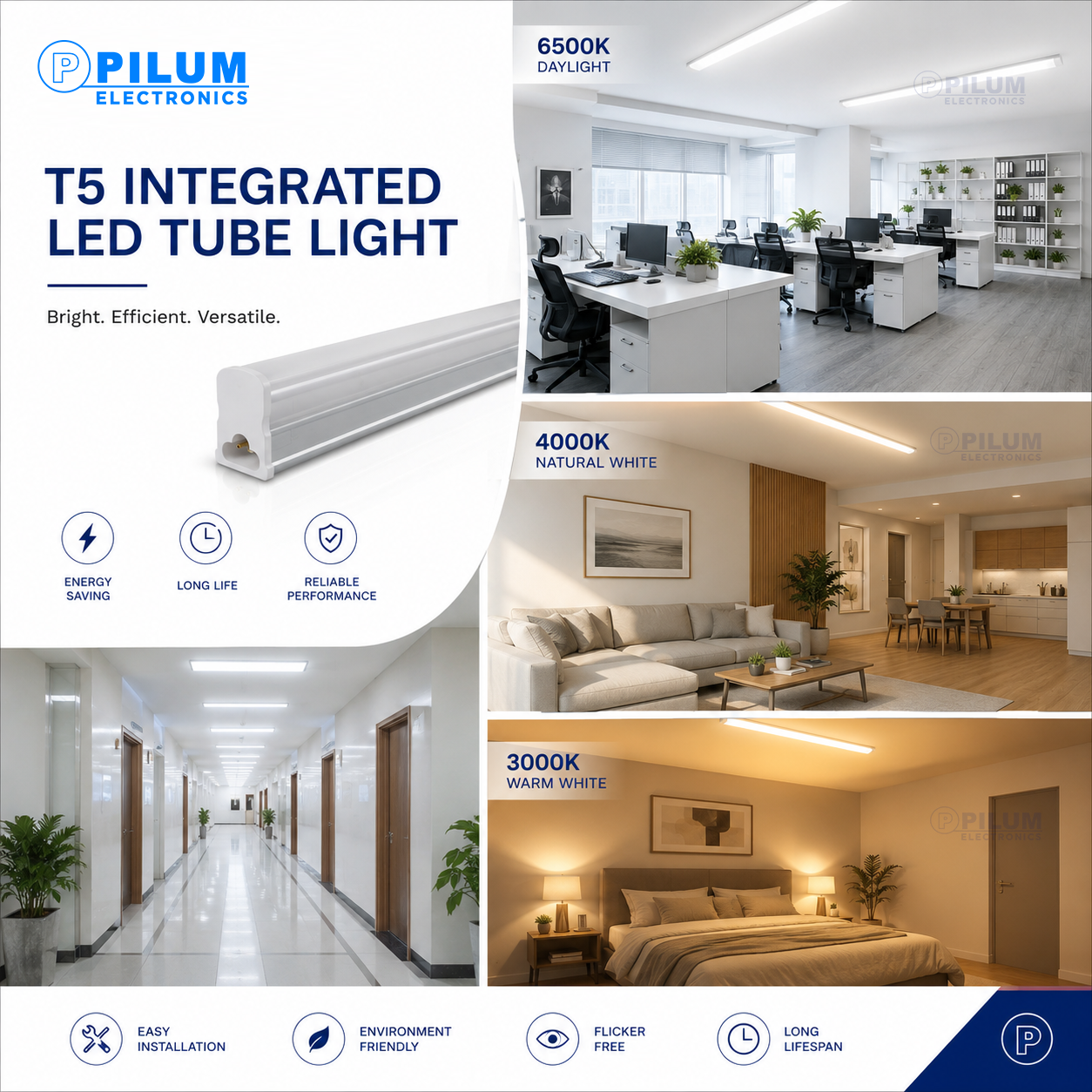 Pilum T5 Integrated LED Tube Light Aluminum Base Plastic Diffuser 5W ...