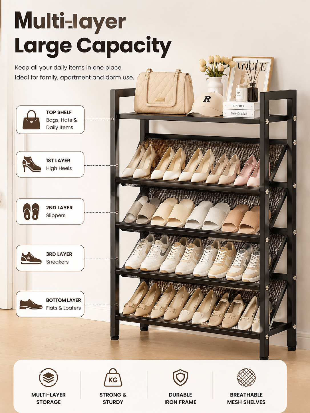 Shoe Rack Iron Mesh Shoe Rack Shoes Organizer Storage Rack Dormitory ...
