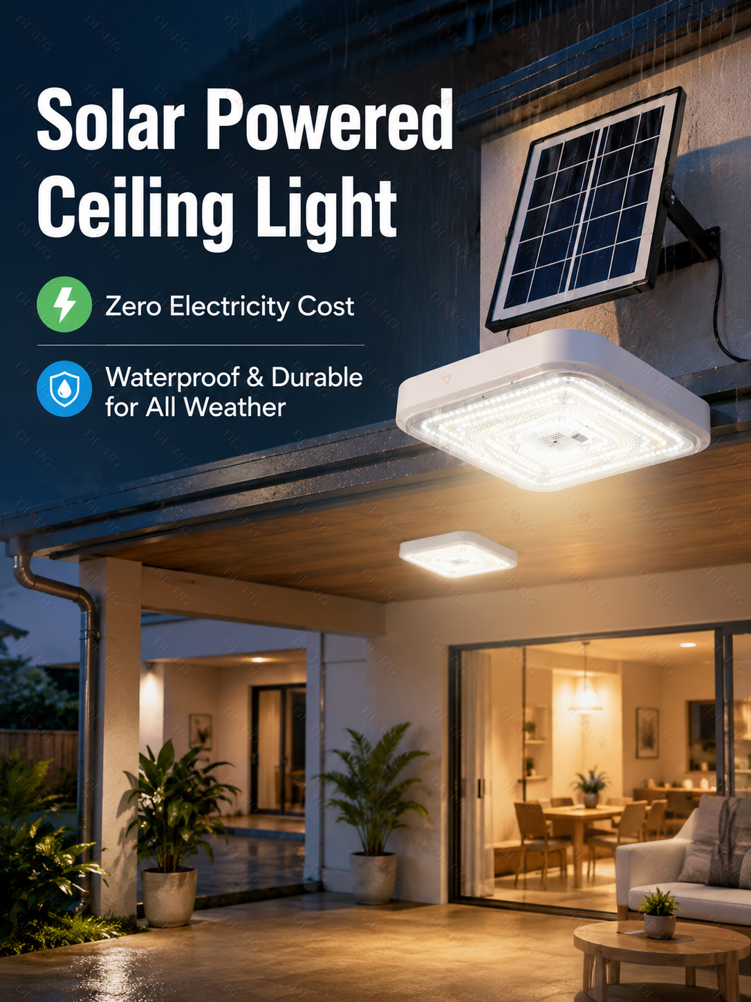 DIANG Solar Ceiling Light 50X bright Solar Light Outdoor Waterproof ...