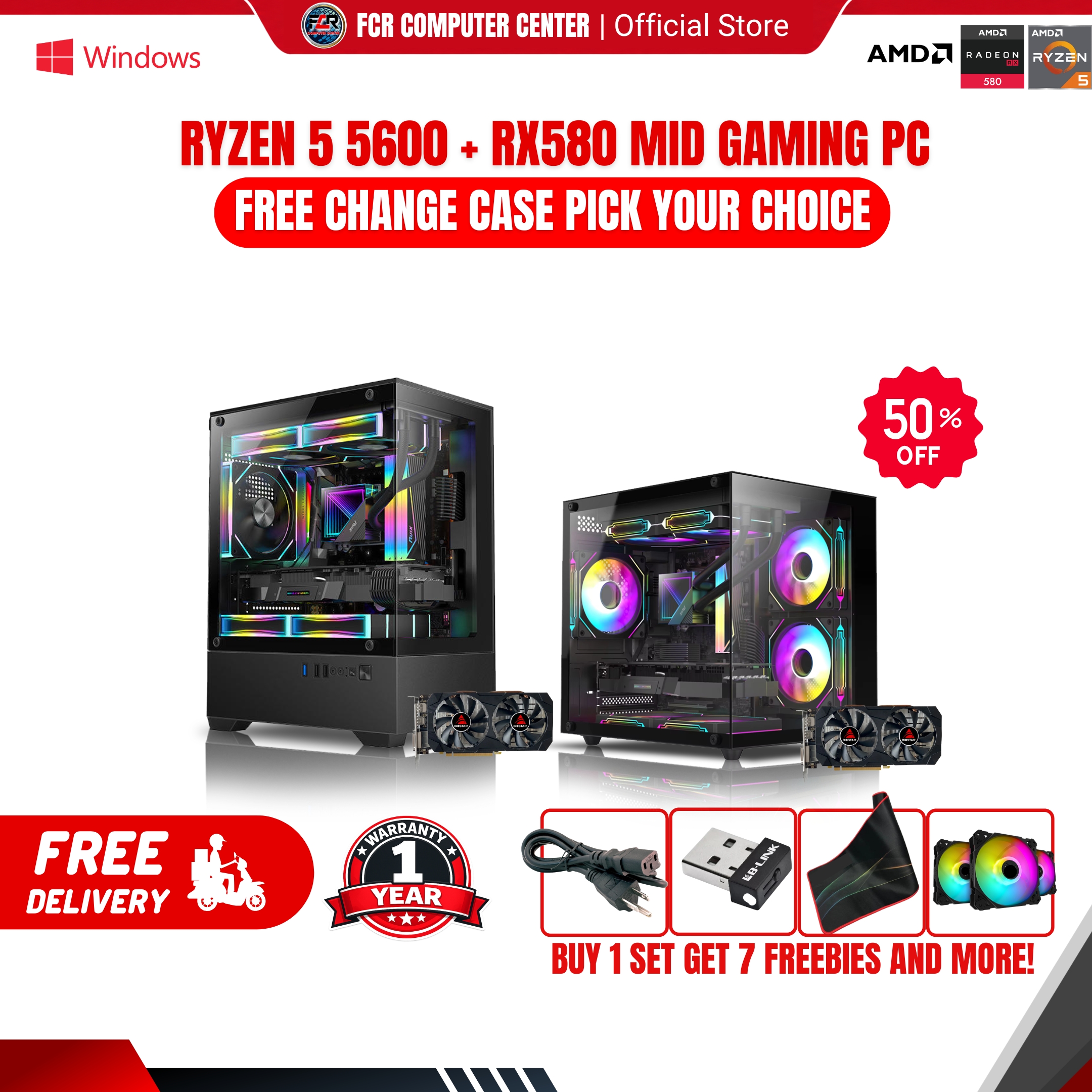 RYZEN 5 5600, 16GB DDR4, 1TB NVME + RX580 8GB GDDR5 MIDGAMING PC SET ...