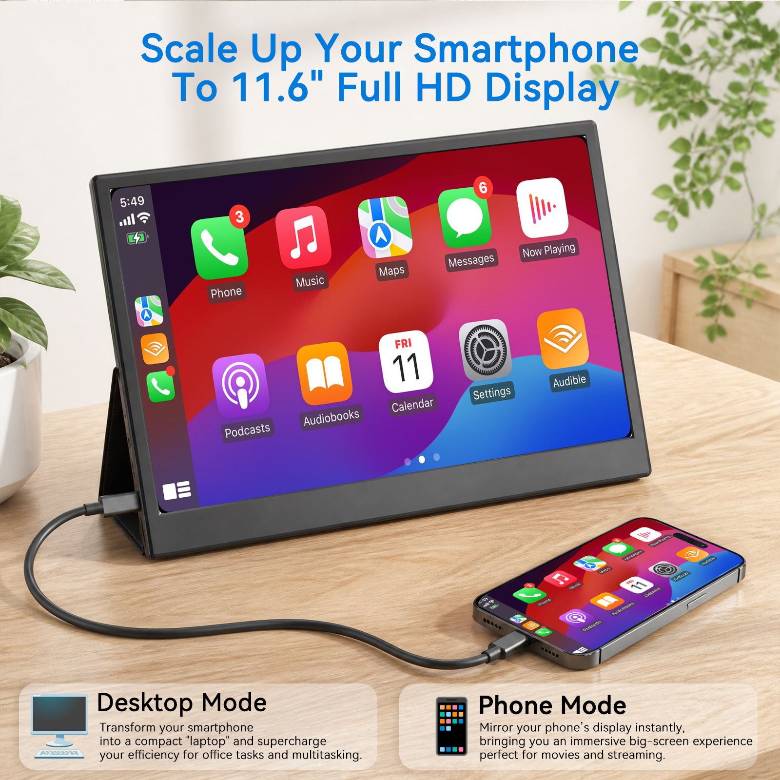 ZA11.6 11.6 Inch Portable Monitor HD 1366x768 USB-C HDMI Laptop ...
