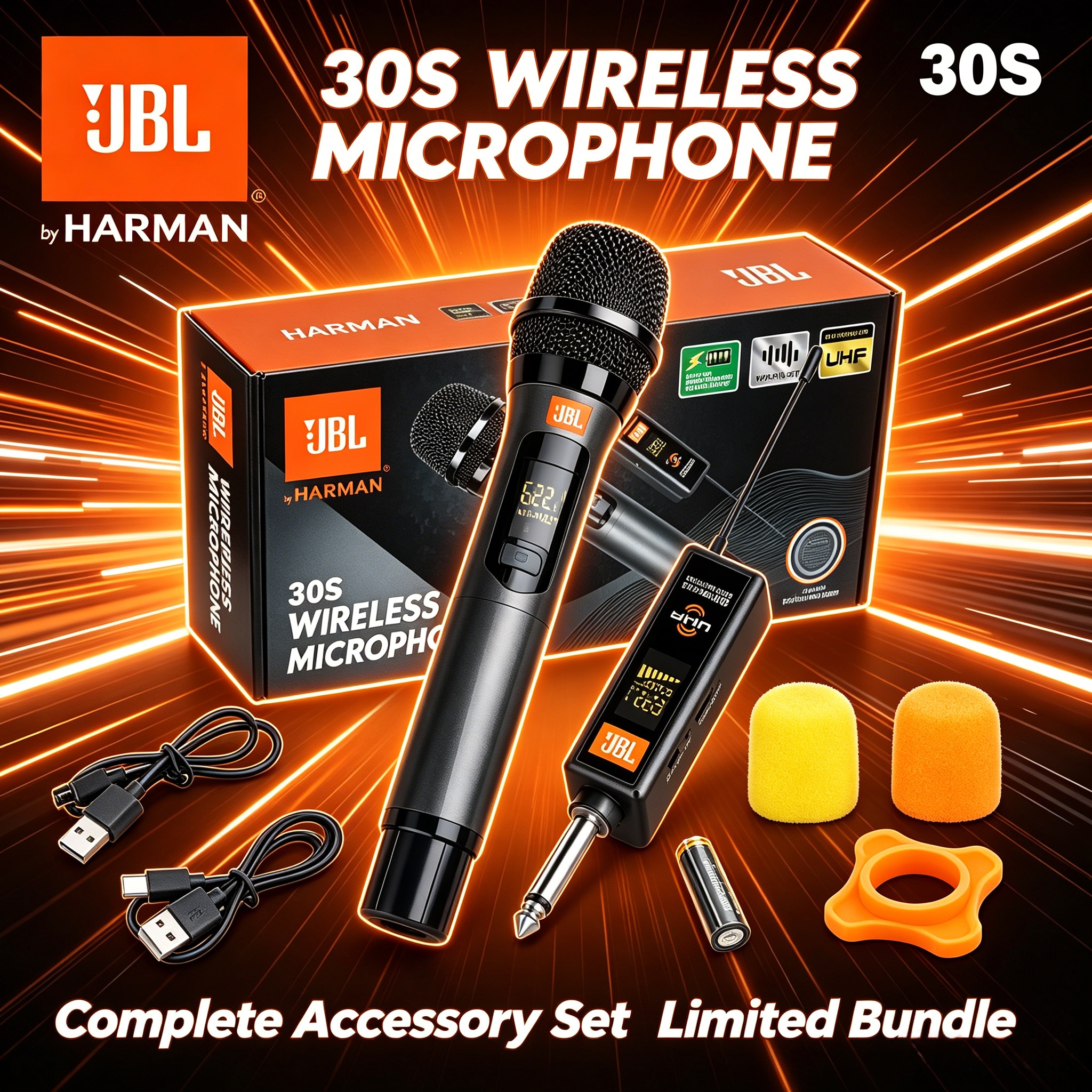 JBL 30S/50S UHF Dual Wireless Microphone Set Rechargeable Receiver ...