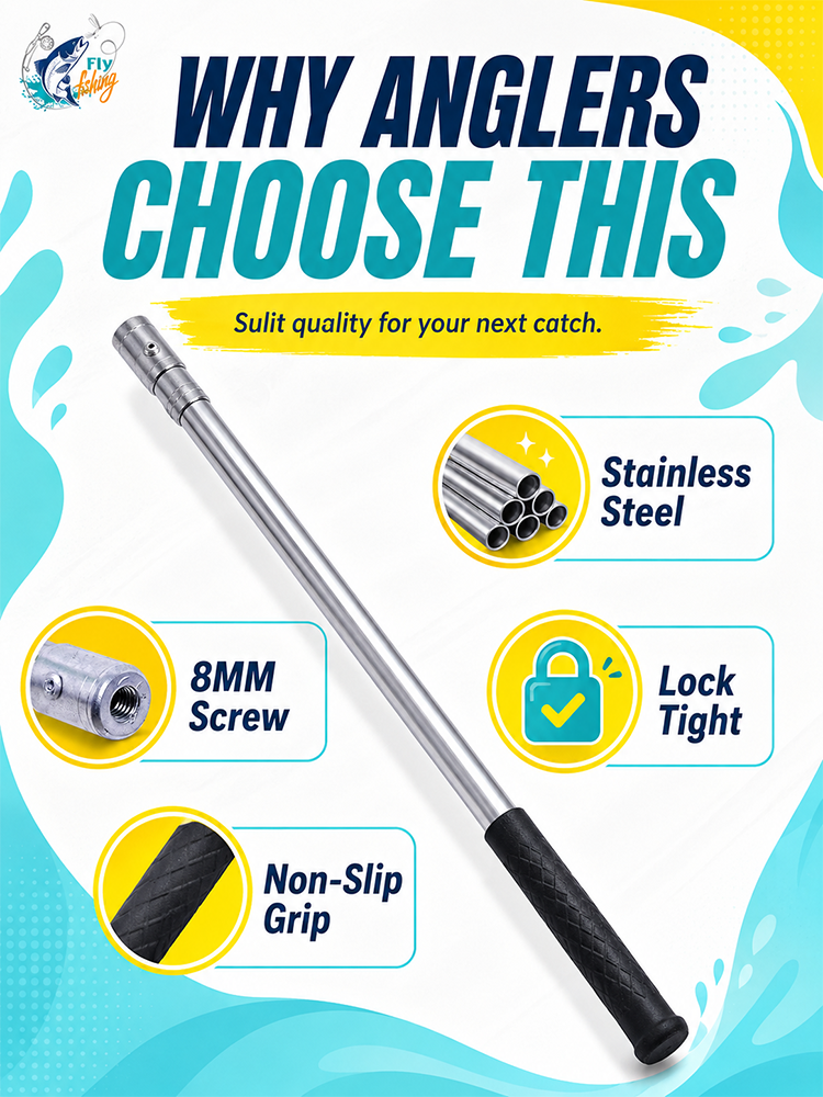 2.1M Stainless Steel Telescopic Fishing Net with Anti-Slip Handle for ...