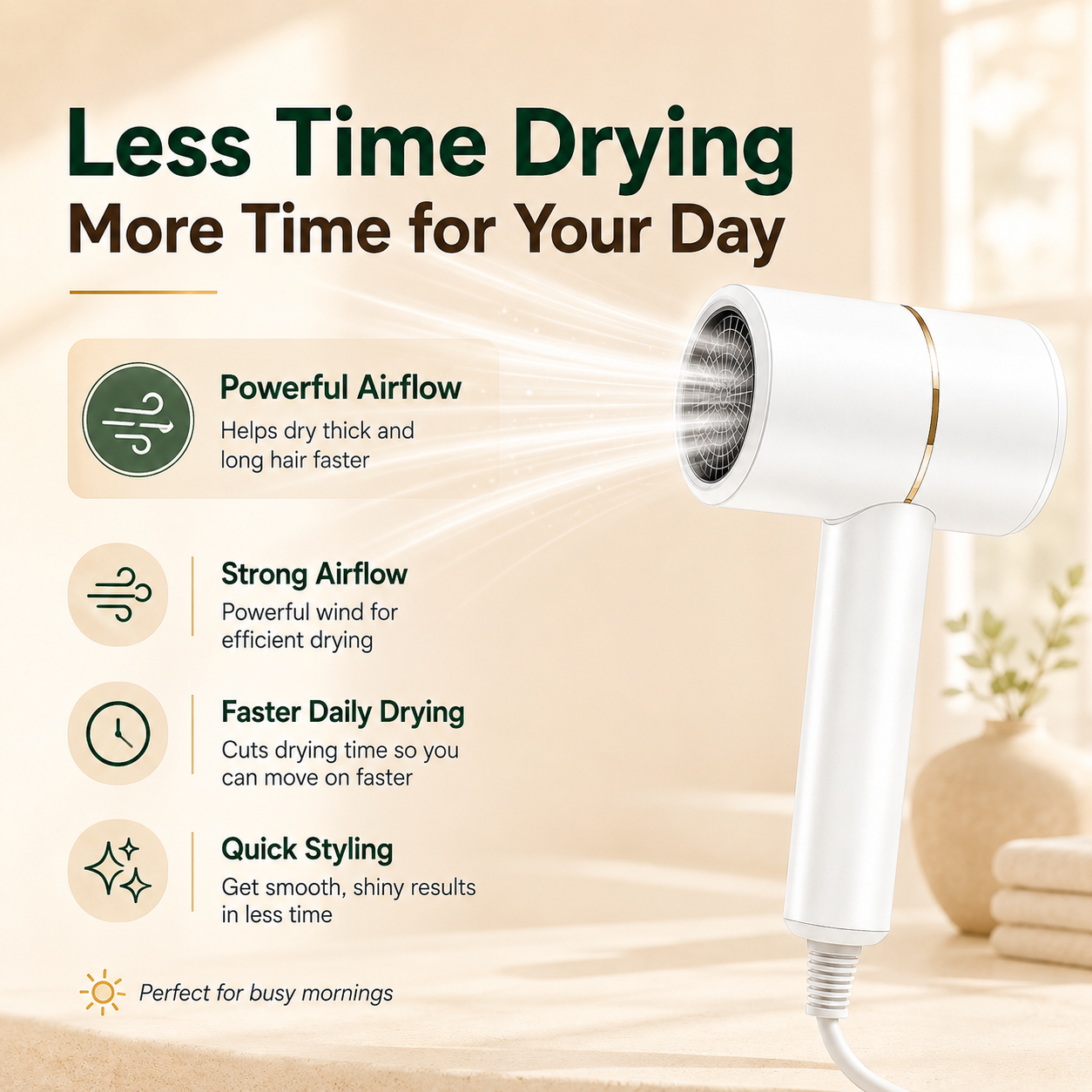 2-in-1 Blower Hair Dryer Hot and Cold Foldable Portable Dryer for ...