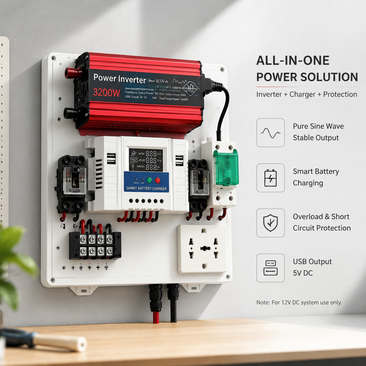 3200W Solar Inverter Kit 12V to 220V Pure Sine Wave w/ PWM LCD USB ...