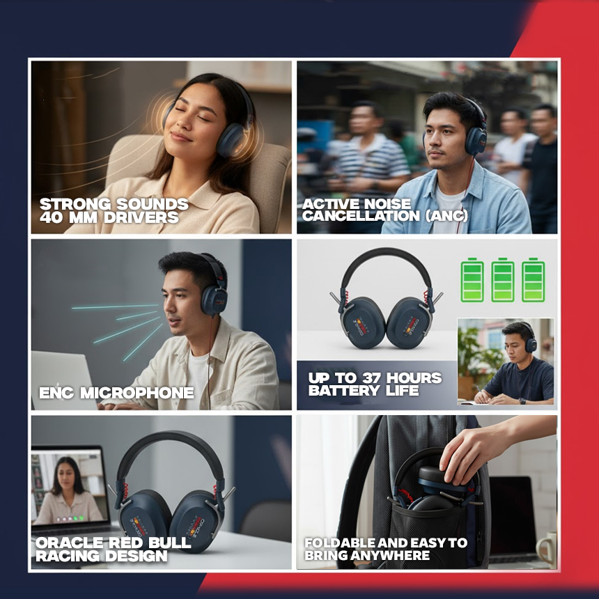 Oracle Red Bull Racing 100 Bluetooth Foldable Headphones By Spoyl Store ...