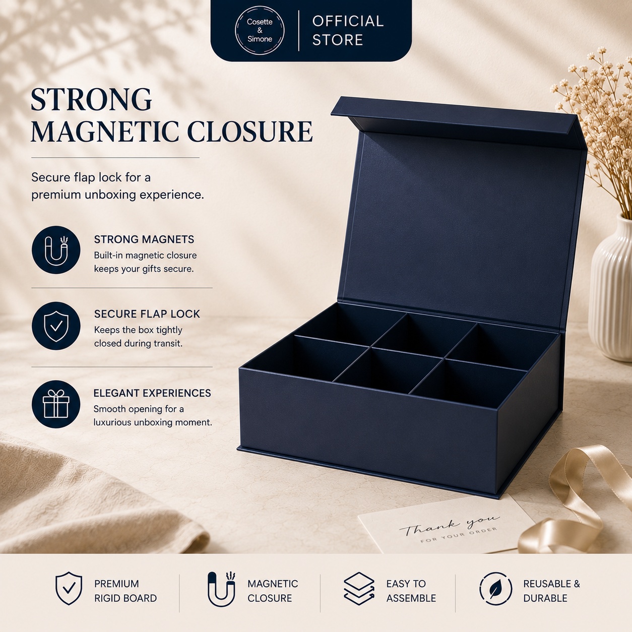 Premium Navy Blue Magnetic Gift Boxes | A4 Rigid Cardboard Packaging ...