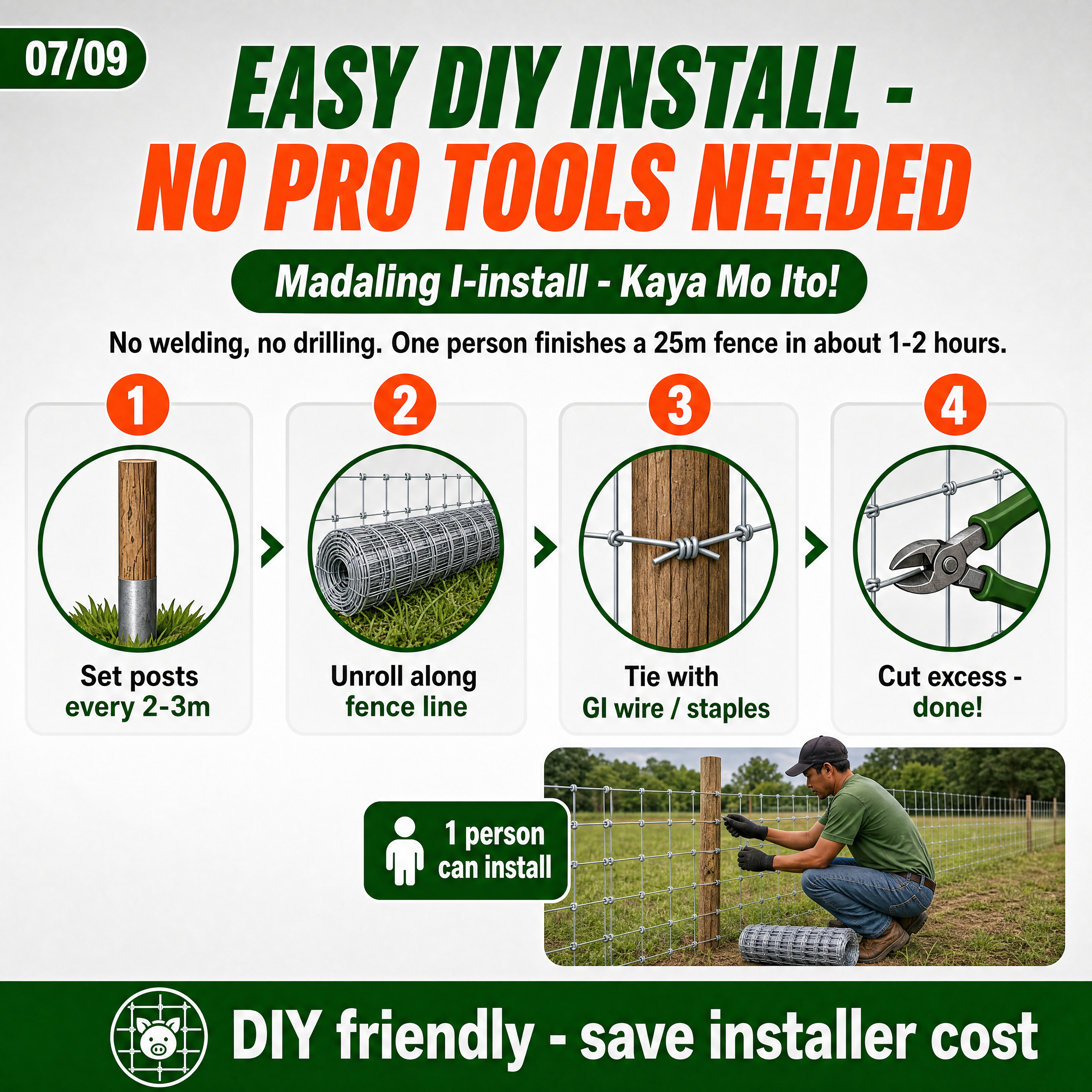 7 /8 /9 /10 Holes 27Metes Galvanized Hog Wire Goat Wire Goat Fencing ...