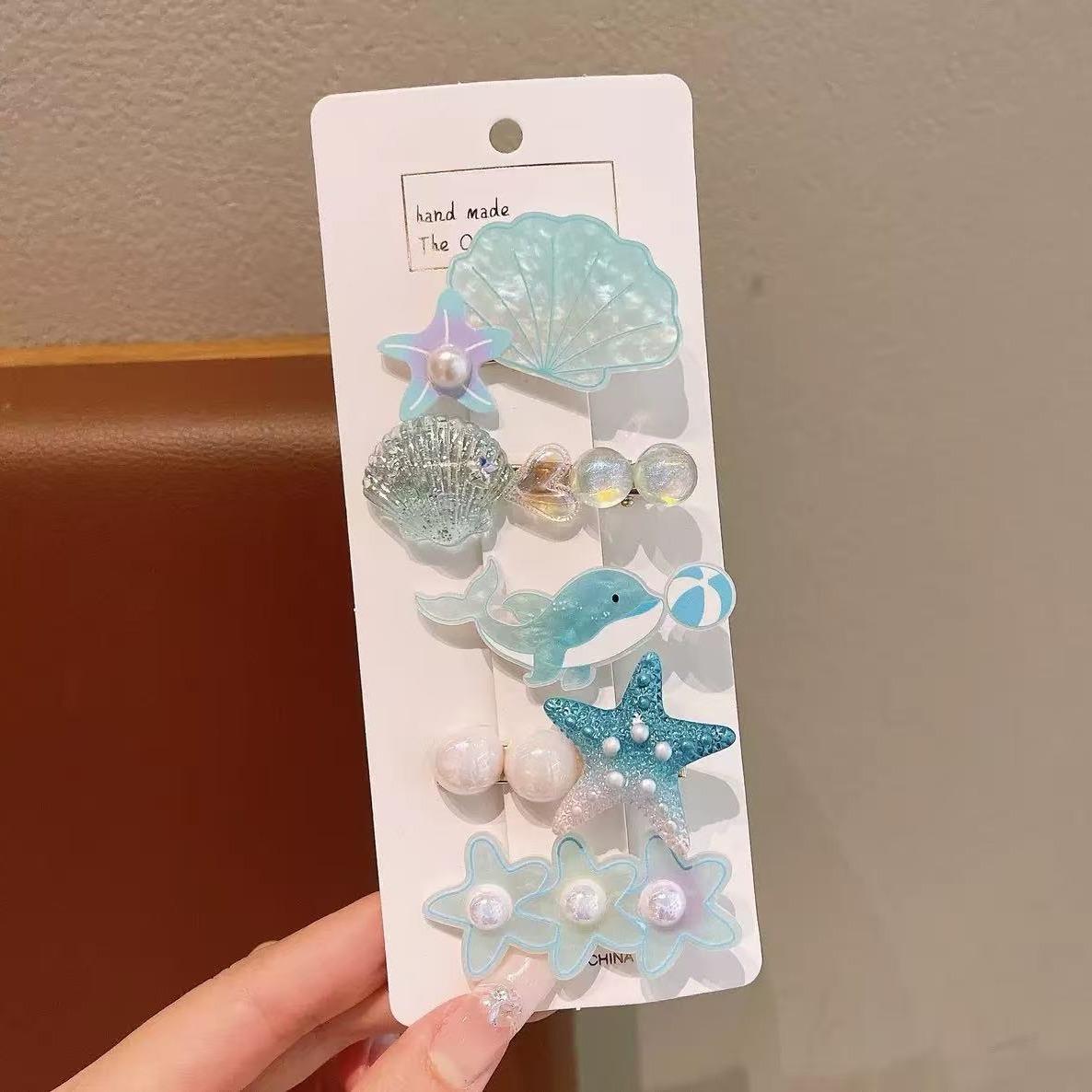 5-Piece Ocean Theme Hair Clips Set Waterproof Blue Seashell Starfish ...